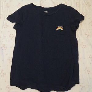 Loft Outlet Navy Blue cotton t-shirt with rainbow size medium